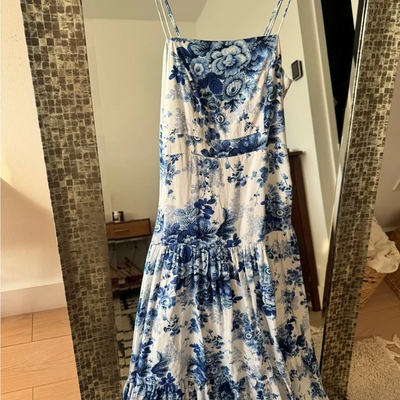 Drop-Waist Blue & White Floral Midi Dress in XS - Picture 5 of 7